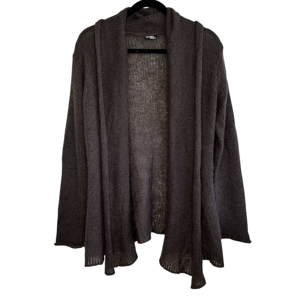 Wooden Ships Cardigan Small Med Brown‎ Mohair Wool Sheer Luxury Capsule Timeless